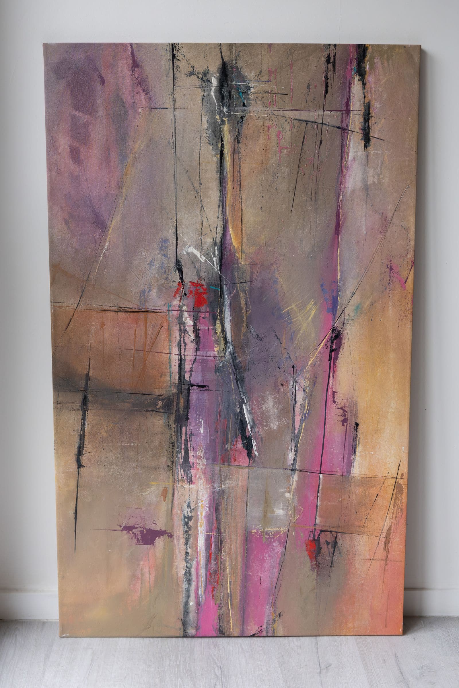 Cuadros — Cuadros de arte abstracto sobre lienzo, marco fino claro.